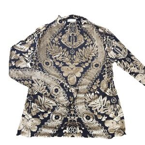 Umgee Blouse Womens M Black Burnout Velvet Floral Long Sleeve Stretch Tunic Top